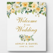 Plaque Photo Aquarelle Jaune Blanc Floral Mariage Bienvenue (Devant)