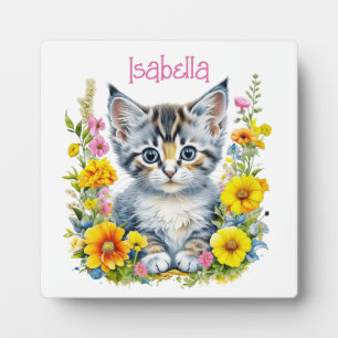 Plaque Photo Aquarelle Kitten en Fleurs Personnalisé