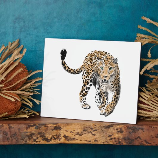 Plaque Photo aquarelle léopard jungle chat peint vert animal (Côté)