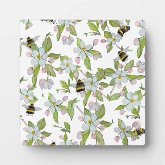 Plaque Photo Aquarelle motif jardin fleurit et bourdons (Devant)