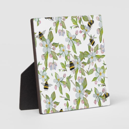 Plaque Photo Aquarelle motif jardin fleurit et bourdons (Recto)