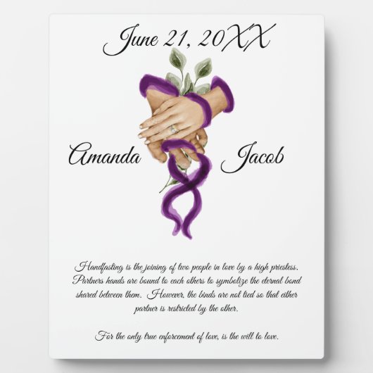 Plaque Photo Aquarelle Purple Handfasting Art Mariage Keepsaké (Devant)