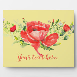 Plaque Photo Aquarelle Rouge Poppies Personnalisé
