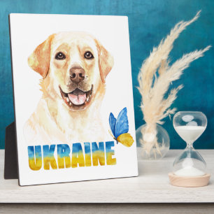 Plaque Photo Aquarelle Ukraine Labrador jaune et papillon 