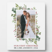 Plaque Photo Aquarelle vert Berries photo nouvellement mariée (Devant)