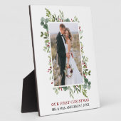 Plaque Photo Aquarelle vert Berries photo nouvellement mariée (Côté)