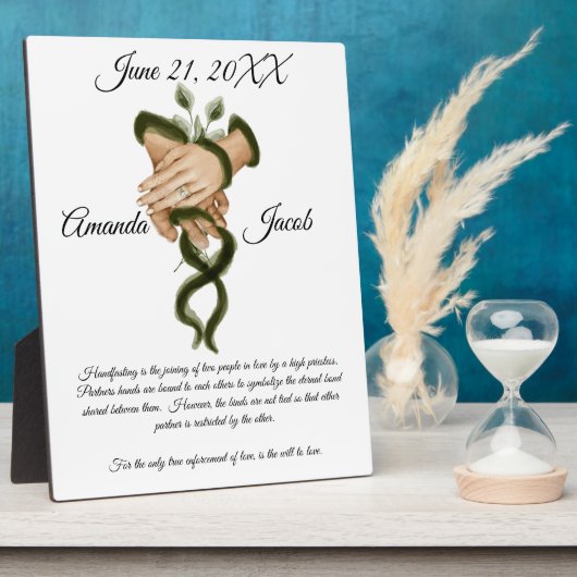 Plaque Photo Aquarelle Vert Handfasting Art Mariage Keepsaké (Côté)