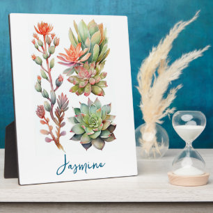 Plaque Photo Aquarelle verte et corail moderne Plantes succulen