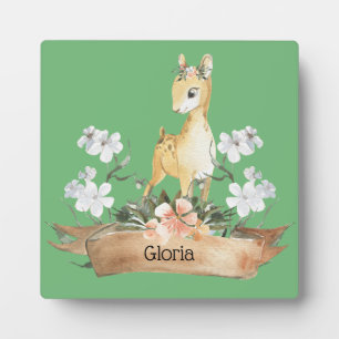 Plaque Photo Aquarelle Woodland Baby Fawn Nom personnalisé