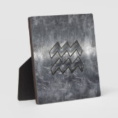 Plaque Photo Aquarius Symbole Grunge Distressed Silver Steel (Recto)