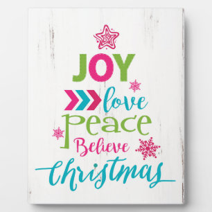 Plaque Photo Arbre de Noël - Joy Love Peace Believe