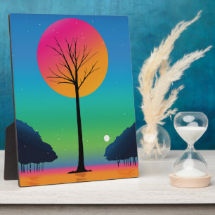 Plaque Photo Arbre Vivant Sous un Ciel de Arc-en-Ciel Cosmique