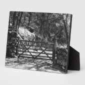 PLAQUE PHOTO ARBRES NOIRS ET BLANCS ET PORTE (Côté)