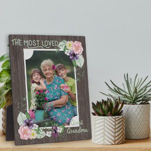 Plaque Photo Arrière-mère la plus aimée Bois rustique et floral