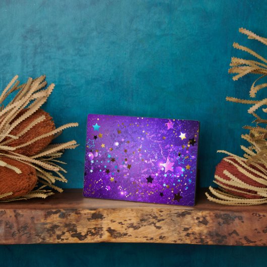 Plaque Photo Arrière - plan de feuille violet avec étoiles (Côté)