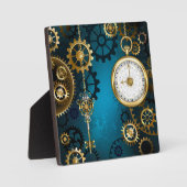 Plaque Photo Arrière - plan turquoise à vapeur avec engrenages (Recto)