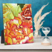 Plaque Photo Art aquarelle de roses orange et jaune (Côté)