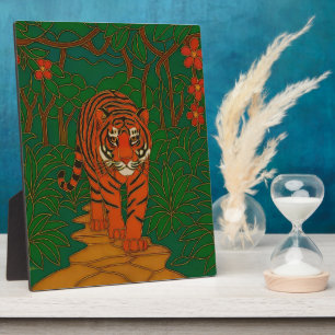 Plaque Photo Art de cloisonné Tigre sur le chemin de la jungle