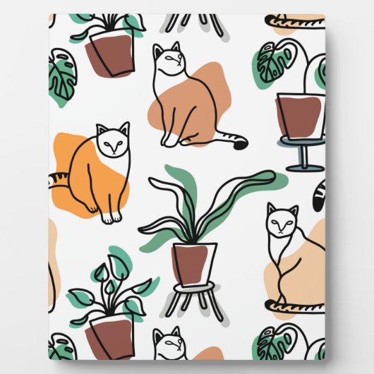 Plaque Photo Art de trait dessin chats et fleurs (Devant)