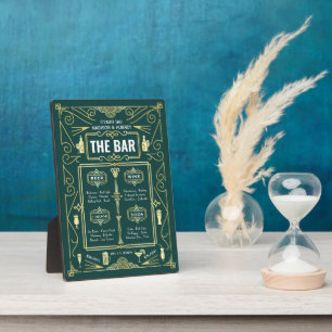 Plaque Photo Art Déco Mariage Gold Green Open Bar Menu