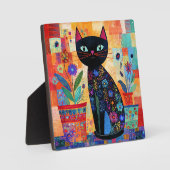 Plaque Photo Art populaire de chat noir (Recto)