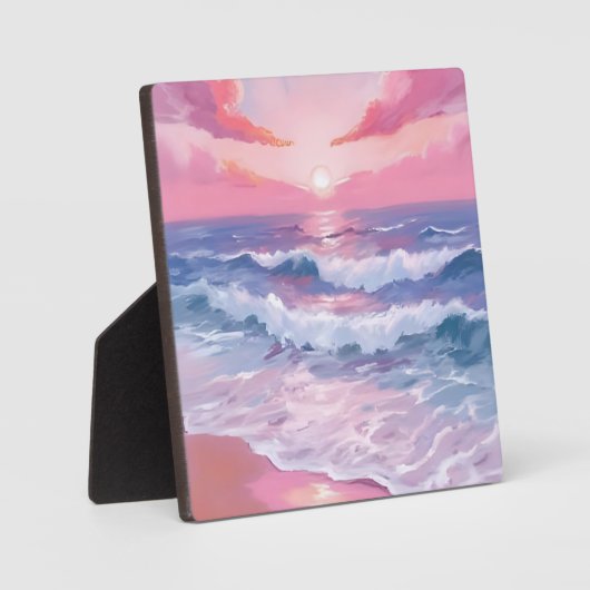 Plaque Photo Art rose Beach Ocean Shore Peinture (Recto)