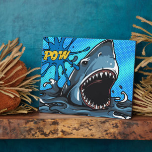 Plaque Photo Attaque de requin POW Superhero Comic Water Splat