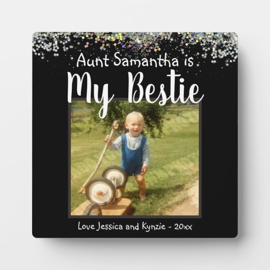 Plaque Photo Aunt Bestie Glitter Desk Photo (Devant)