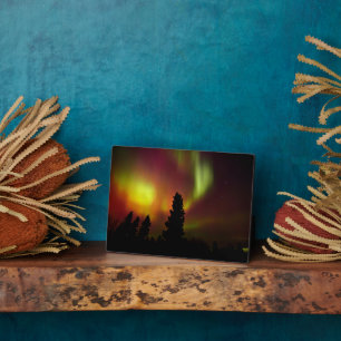 Plaque Photo Aurora Borealis and Trees