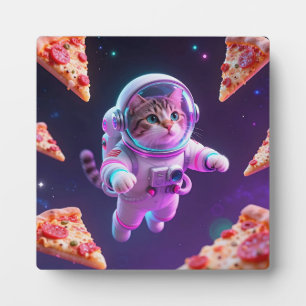 Plaque Photo Aventure spatiale de pizza avec un chat astronaute