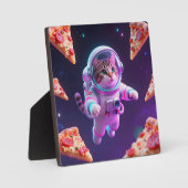 Plaque Photo Aventure spatiale de pizza avec un chat astronaute (Recto)