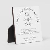 Plaque Photo Awesome Parent Award Merci mariage blanc (Recto)