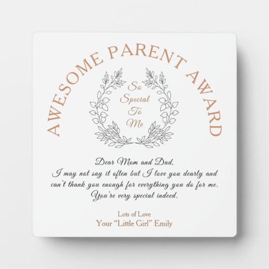 Plaque Photo Awesome Parent Award Typographie Votre Message Cad (Devant)