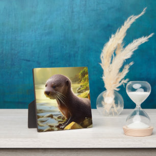 Plaque Photo Baby Otter Wildlife Portrait Tabletop