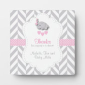 Plaque Photo Baby shower d'éléphant rose, gris blanc (Devant)
