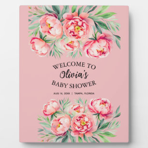 Plaque Photo Baby-Shower Féminin Élégant à Motif Floral Aquarel