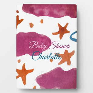 Plaque Photo Baby shower nuages rose bleu ajouter nom aquarelle