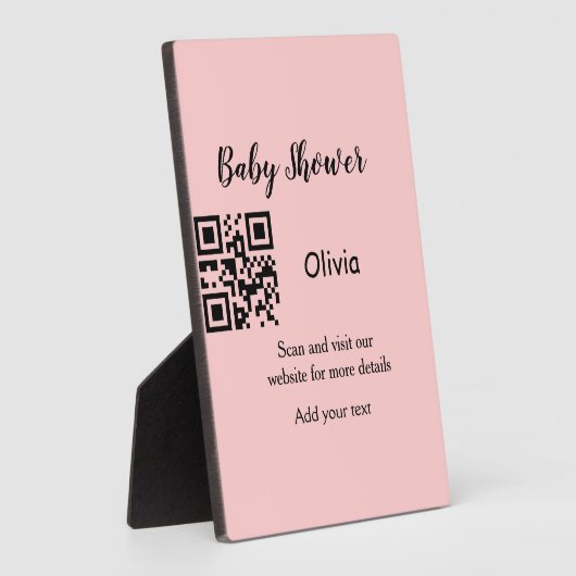 Plaque Photo Baby shower rose simple q r code ajouter le texte  (Côté)