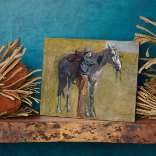 Plaque Photo Badlands américains : Vieux West Cowboy avec cheva