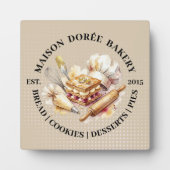 Plaque Photo Bakery Pastry Chef Watercolor Gold Baking Catering (Devant)
