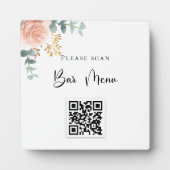 Plaque Photo Bar menu QR code blush floral eucalyptus (Devant)