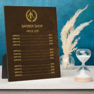 Plaque Photo Barbier brun foncé look liste de prix