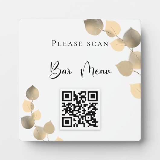 Plaque Photo Barre menu QR code eucalyptus or (Devant)