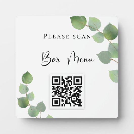Plaque Photo Barre menu QR code eucalyptus vert (Devant)