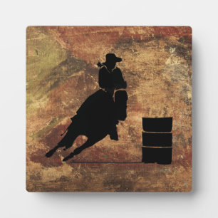 Plaque Photo Barrel Racing Girl Silhouette on a Grunge Texture