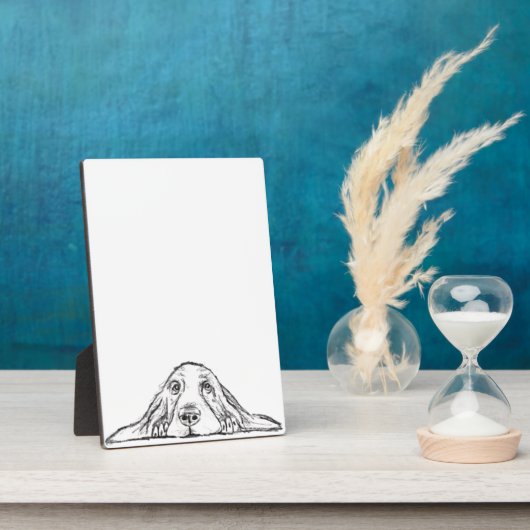 Plaque Photo basset blanc (Côté)