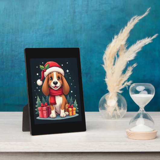 Plaque Photo Basset Hound Chien vêtements de Noël Santa Hat Chi (Côté)