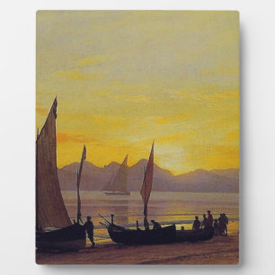 Plaque Photo Bateaux à terre au coucher du soleil, Albert Biers