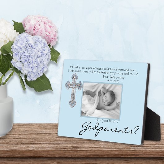 Plaque Photo Be My Godparents Proposal Blue Memorial Photo