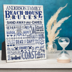Plaque Photo Beach House Rules Coastal Blue Famille personnalis